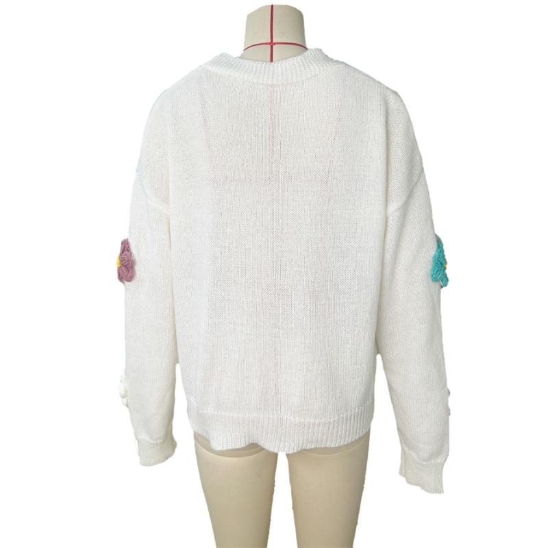 Женский осенне-зимний милый вязаный кардиган с длинным рукавом на пуговицах, свободный теплый свитер с цветочным принтом, открытое пальто спереди