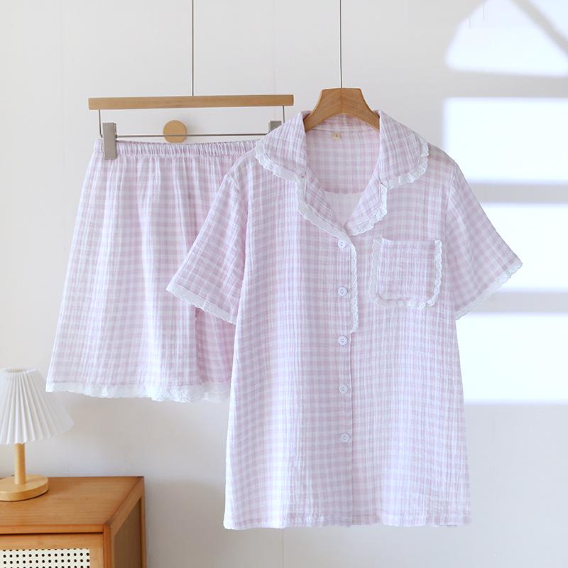 Женский летний пижамный комплект из чистого хлопка - Милый, Дышащий, с коротким рукавом и шортами