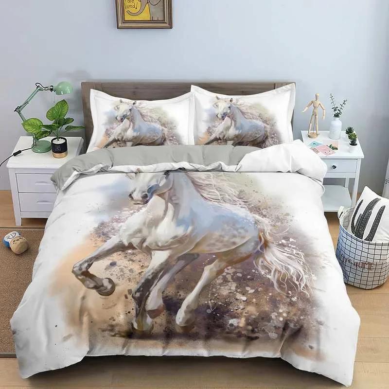 Комплект постельного белья с 3D-принтом в виде животных, комплект постельного белья Domineering Galloping Horse, мягкие 2/3 предмета из полиэстера, пододеяльники с наволочкой