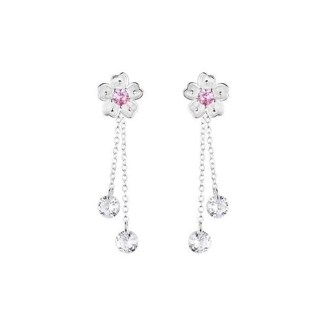 Серьги с цветущей вишней из серебра 925 пробы и циркония, пара серег с цветком феи, женские длинные кисточки, маленькие свежие украшения