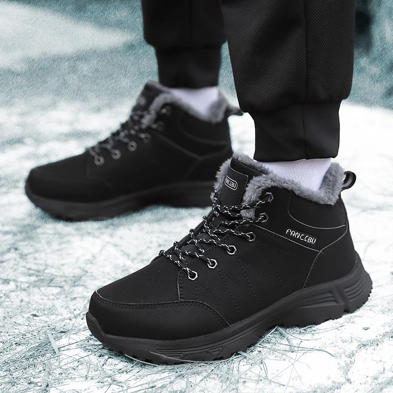 Мужские зимние спортивные уличные сноубутсы флисовые термохлопковые ботинки ветрозащитные на шнуровке износостойкие уличные походные ботинки мужские