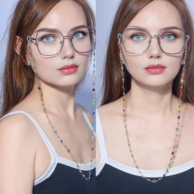 Женская цепочка для очков Цветная цепочка для очков с искусственными драгоценными камнями Ретро ремешок для солнцезащитных очков с бусинами Шнурки для очков для очков для чтения