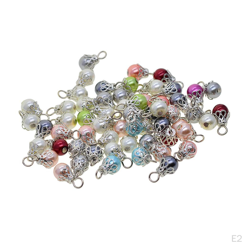 50 Piece Beads Dangle Charms Drop Pieces Glass with Wire Loop And Bead Caps for Bracelets