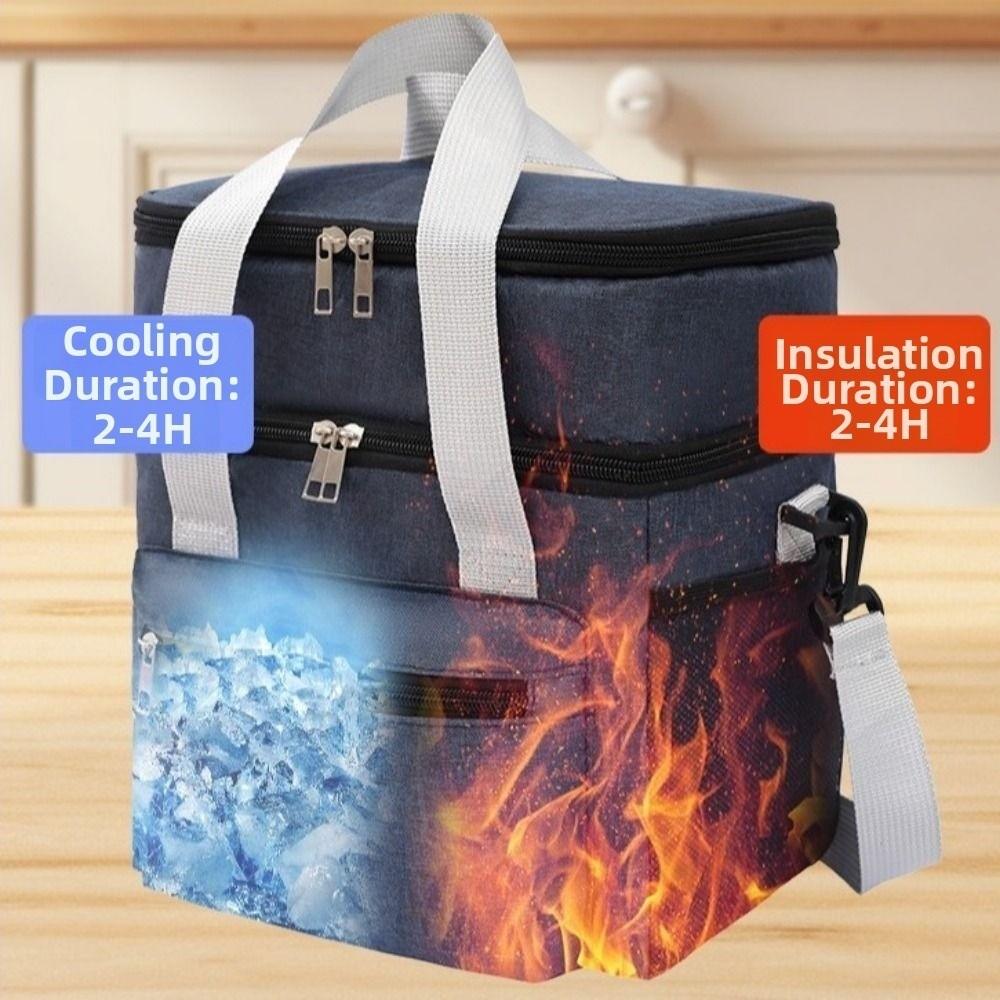 Large Capacity Insulated Lunch Bag with Shoulder Strap Thermal Lunch Pouch Travel Picnic