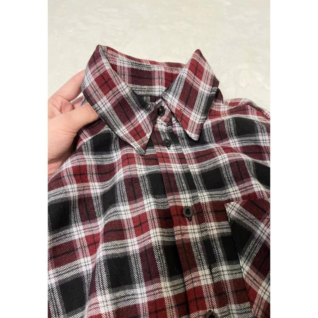 Весенне-осенняя женская рубашка с воротником поло, свободная повседневная клетчатая блуза, большой кардиган, женская блузка в корейском стиле