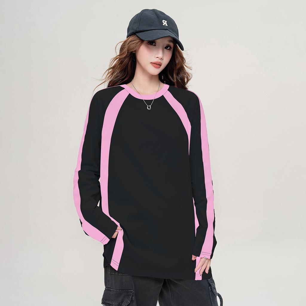 Sweet and cool style contrasting long-sleeved T-shirt for women