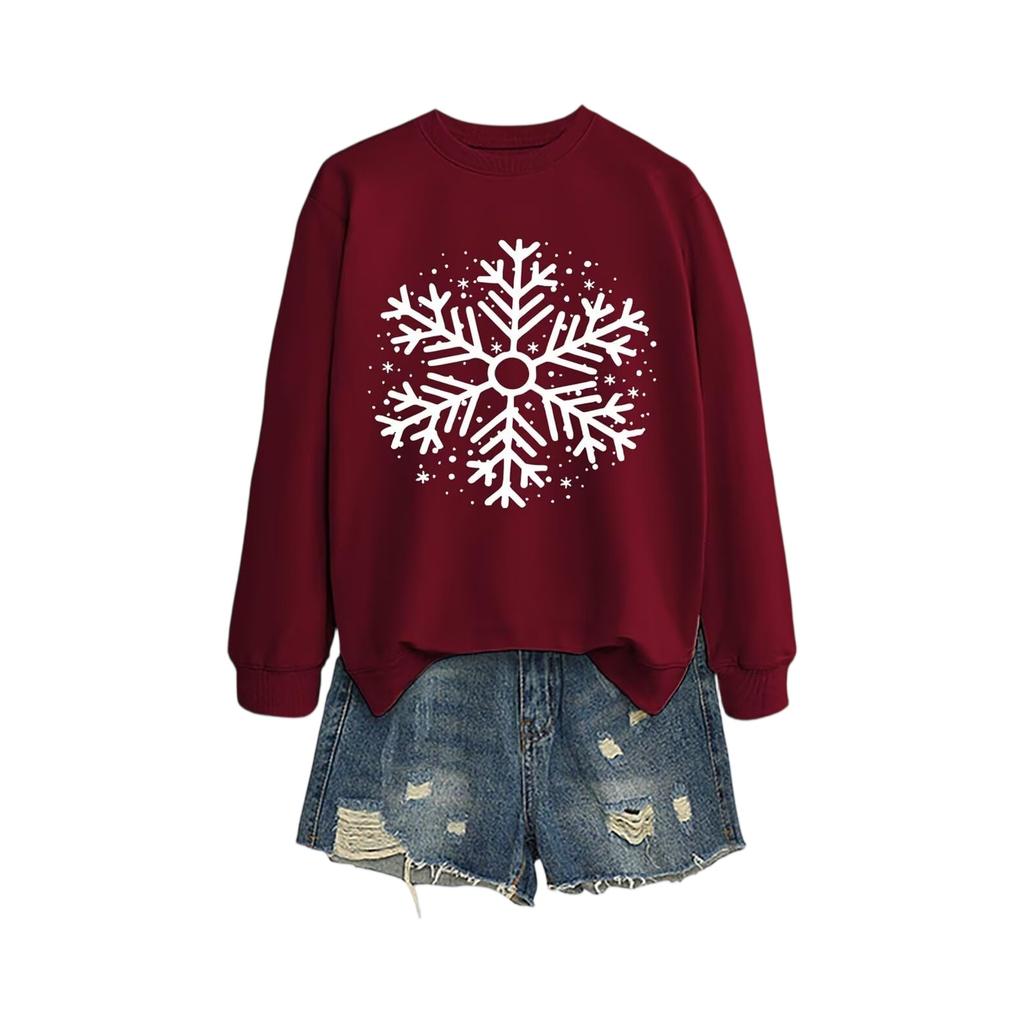 Women's Loose Comfortable Casual And Fashionable Round Neck Snowflake Pattern Printing Long Sleeved Sweatshirt