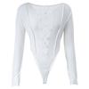 Ribbed Knitted Long Sleeve Tie Up Sexy Bodysuit Bandage Patchwork Bodycon Club Party Body Women Outfit High Waist Top