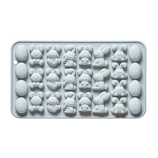 Пасхальная Шоколадная Форма 27 Ячеек Дизайн Кролика и Пасхального Яйца Силиконовая Форма Легко Моется Пищевой Силикон Для Конфет Желе Мусса Форма Для Выпечки