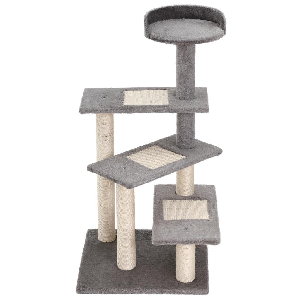 100cm Cat Scratching Post with Round Bed, Sisal Posts and Plush Lining, Grey