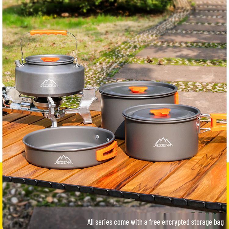 Complete Outdoor Camping Cookware Set: Pots and Kettle for Camping and Picnicking