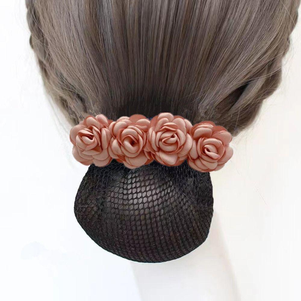 Hair Accessories Bow French Hair Clip Barrette Women Hair Bun Cover Net Snood Hairnet Flower