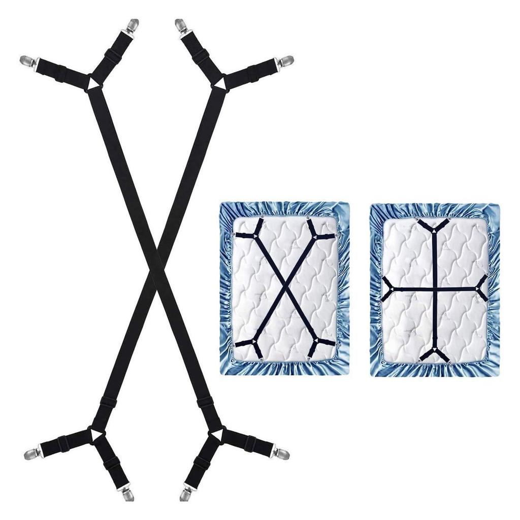 Набор из 2 прочных полиэстеровых натяжителей для простыней с металлическими зажимами, надежная фиксация простыней, нескользящая конструкция, ремень-держатель для простыней