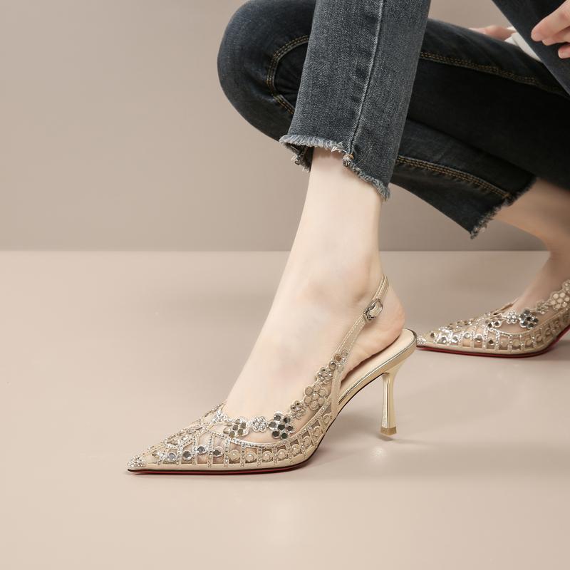 Women's High-Heeled Sandals - Luxury Temperament Mesh Summer 2026