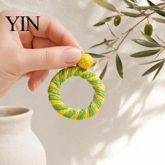 Geometric Hoop Earrings 1 Pair Boho Raffia Circle for Women, Summer Handmade Statement Straw Rattan Round Drop Dangle Earrings, Tropical Beach Jewelry
