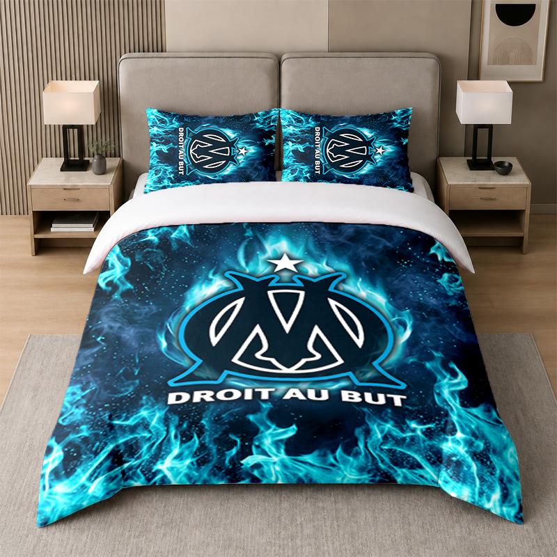 3Pcs Bedding SetOlympique Lyonnais FC Soft Bed Sheet and Two Pillowcases Home Bedroom Decor
