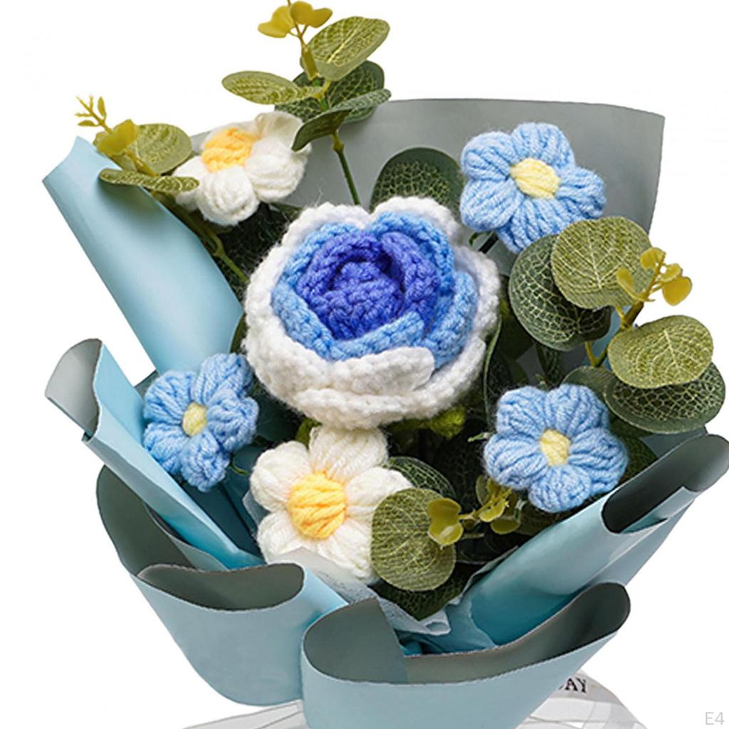 Crochet Flower Bouquet Handmade Knitted Home Decor Preserved Mother's Day Gift for