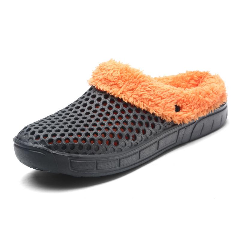 Plus Size 45 Fleece-Lined Thick-Soled Slippers for Couples - Slip-On Clog Shoes with Heel Cover for Men.