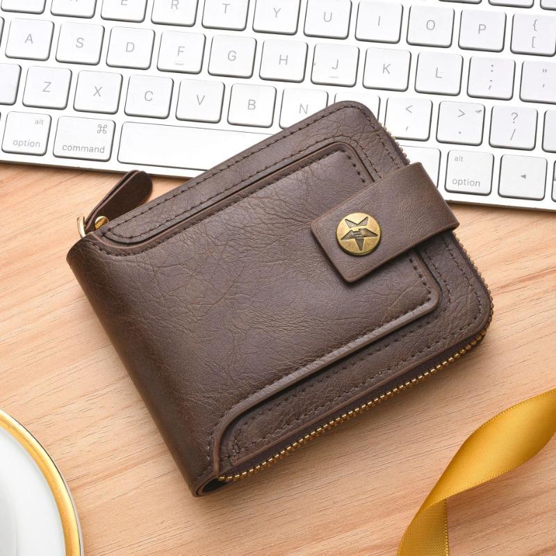 High Quality PU Leather Men's Short Wallets Trend Retro Portable 2 Fold Money Clips Business Classic Black Coffee Color Male Coin Purse Bank Card Case