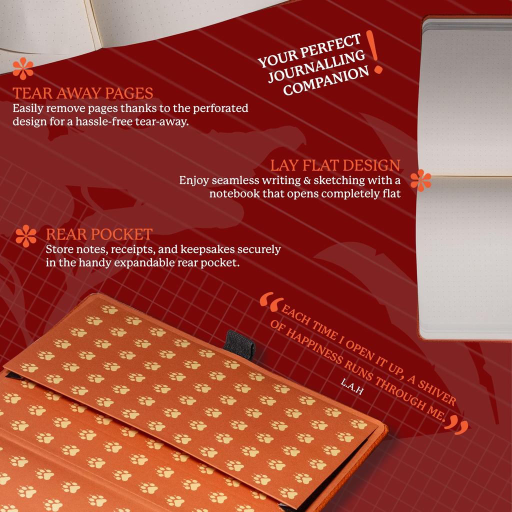 Тетрадь A5 в твердом переплете из ПУ кожи кремового цвета с точечной и линованной бумагой 100 г/м² и дингбатами «Дикое животное» - Тетрадь, Тигр, - - - Перфорированная,