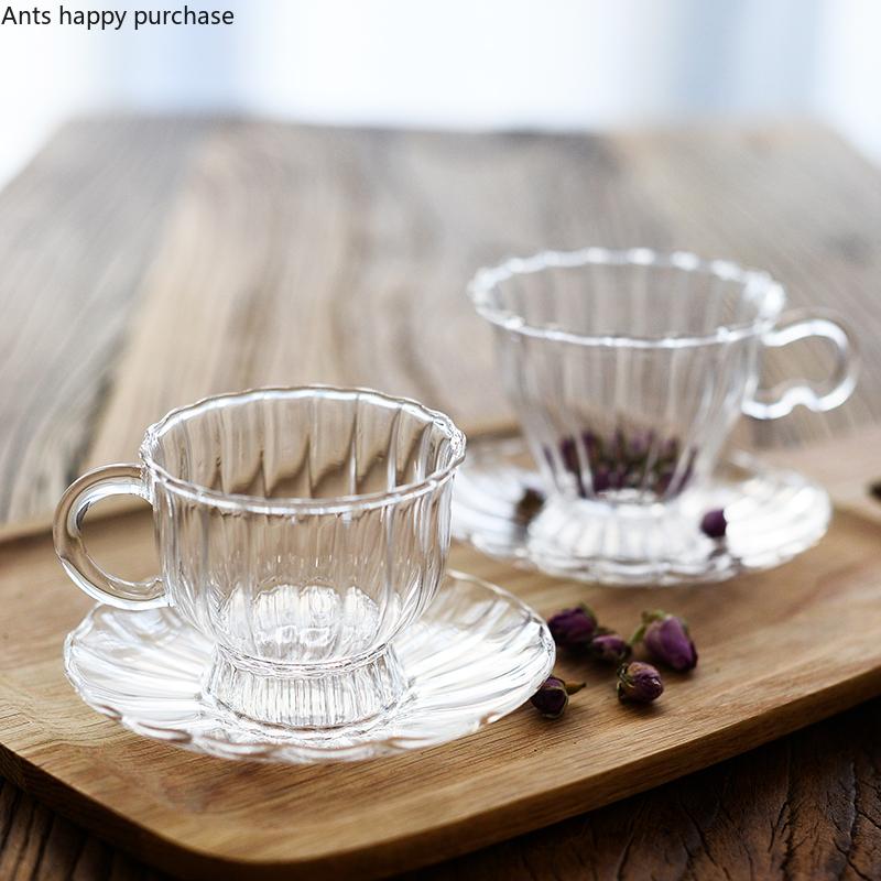 High Temperature Resistance Glass Saucer Flower Tea Mug Living Room Transparent Afternoon Tea Cup with Cup and Saucer Teaware