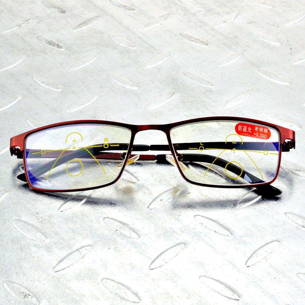 Красный цвет, прямоугольная оправа во всю оправу, Spring Temple, анти-голубые линзы, женские прогрессивные мультифокальные очки для чтения Добавить +0,75 к добавлению +4