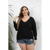 Women's Autumn and Winter Woven Large Size Lace Splicing V-Neck Pullover Sweater