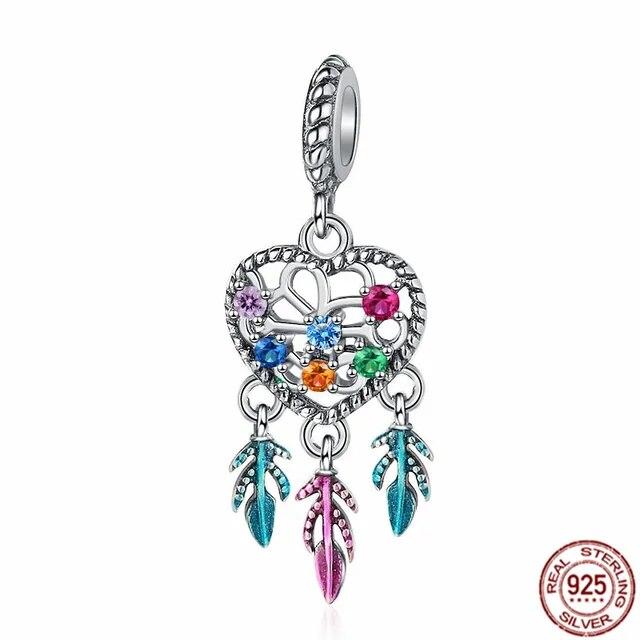 New 925 Sterling Silver Pink Butterfly Spiritual Dreamcatcher Charm Bead Fit OriginalNew Bracelet DIY Jewelry Gift