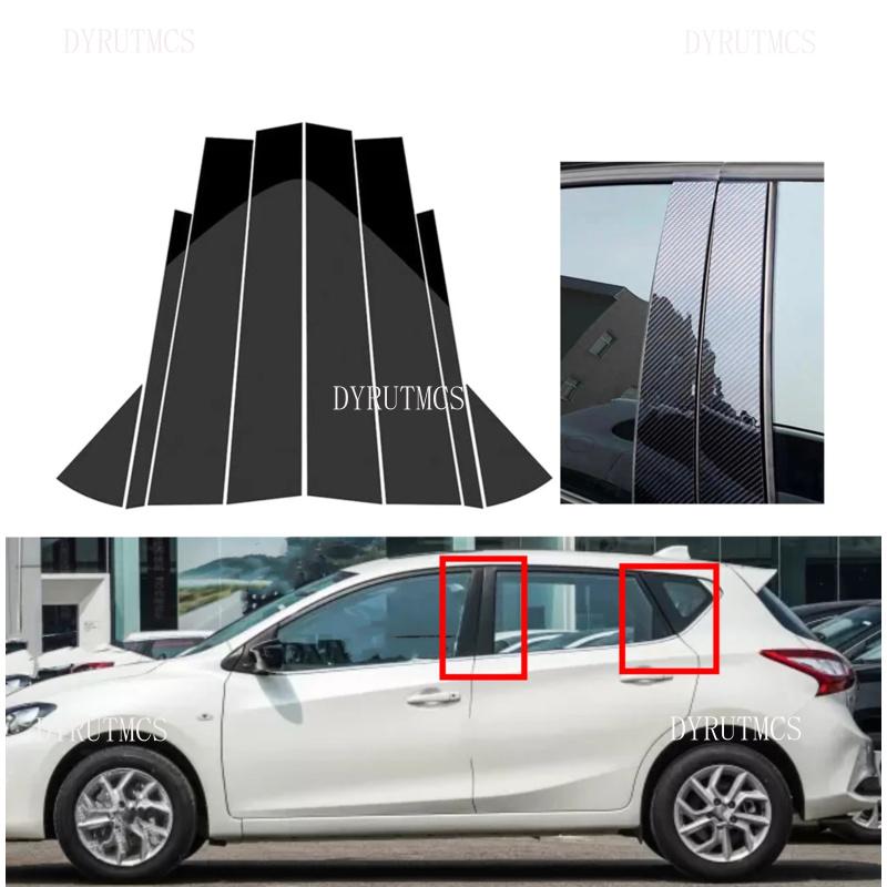 8Pcs Gloss Black Pillar Posts Fit For Nissan Tiida 5Door Hatchback 2012-2019 2020 2021 2022 Door Side Window Sticker Cover