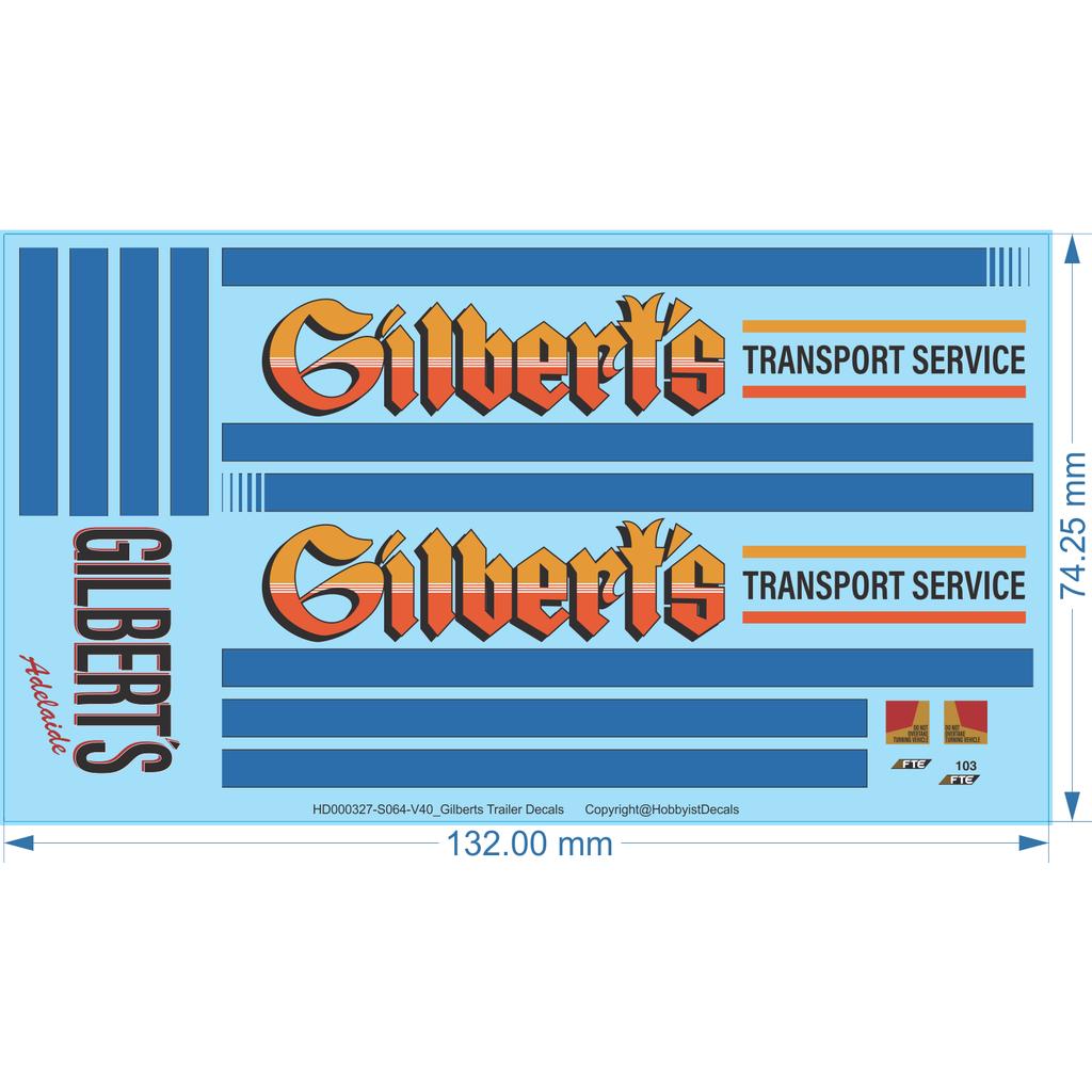 Gilberts Truck & Trailer Decals - 1/24, 1/25, 1/50, 1/64