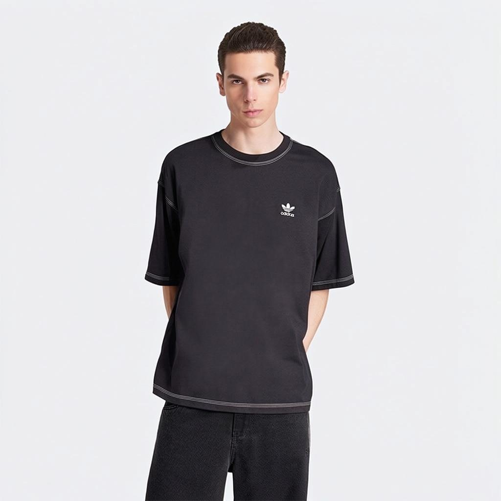 adidas Оригинальные основные удобные повседневные футболки с круглым вырезом и коротким рукавом для мужчин, черные JW0971