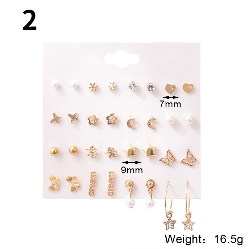 16 пар/компл. женские серьги-гвоздики, жемчужные серьги для женщин, богемные модные украшения, серьги-гвоздики с геометрическим кристаллом и сердцем, новинка