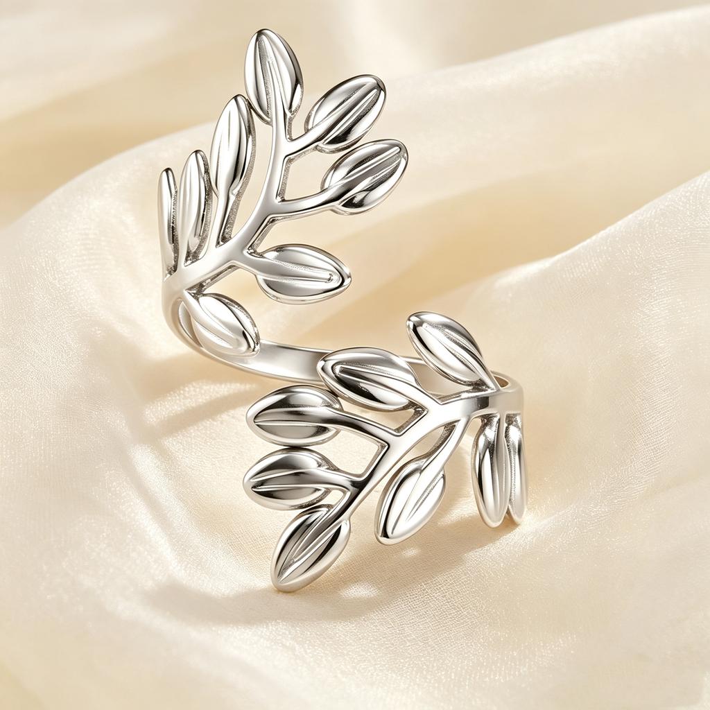 Fashion Tree Leaf Rings for Women Gold Color Stainless Steel Irregular Open Rings Elegant Waterproof Jewelry Gifts