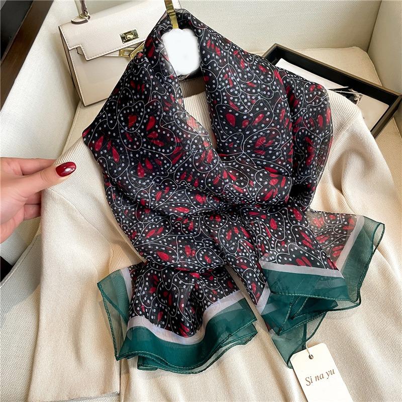 Temperament Flower Simulation Silk Pattern Scarf Women's Large Size Sunscreen Light Luxury Silk Scarf Commuter Large Shawl Yourou Gauze