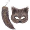 Терианская маска и комплект с хвостом на Хэллоуин, косплей, аксессуары для костюма, маска для кошек, хвост, половина лица, искусственный мех, лисий хвост, маска для кошек