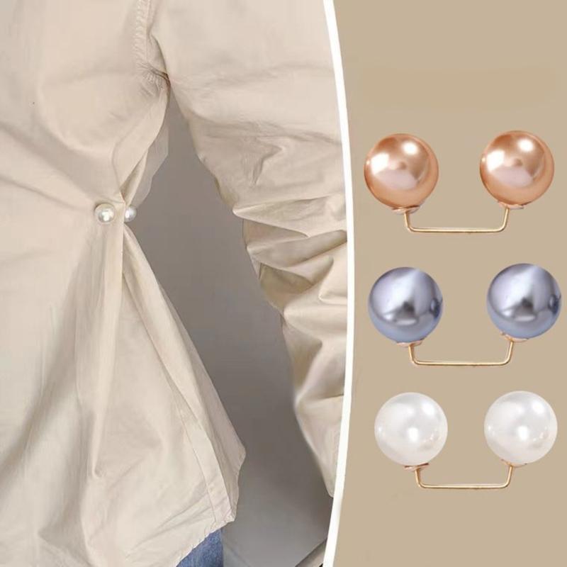 8Pcs Artificial Pearls Waist Button Tighteners Trousers Waistband Adjusters Clip for Dress Cardigan Shawl Safety Pin