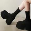 Chunky Heel Knitted Elastic Boots Women Winter Sexy High Heel Wool Warm Cotton Boots Comfort Knee Platform Shoe Botas Mujer