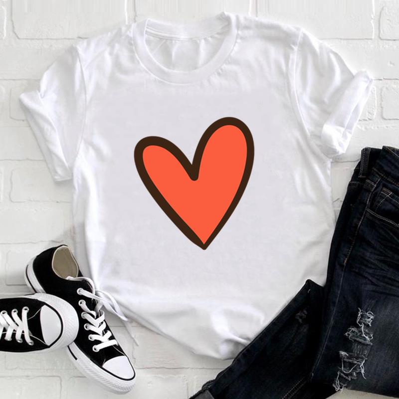 (Asian Size) Tee Top Fashion T Shirt Watercolor Love Heart Trend Cute Women Print Lady Female  Clothing Casual Short Sleeve Graphic T-shirt