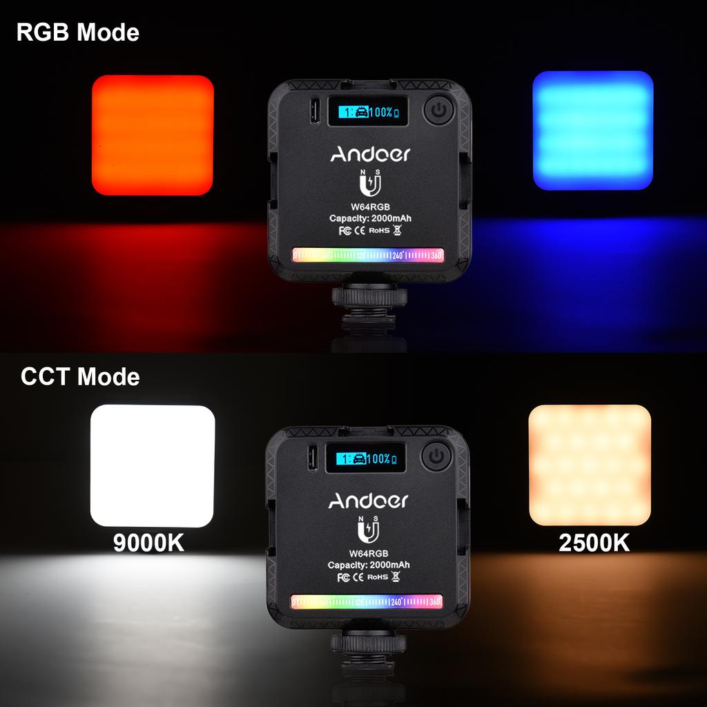 Andoer W64RGB Мини-клипса RGB-видеолампа для мобильного телефона, заполняющая лампа, планшетный компьютер, видеоконференция