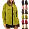 Women's Autumn And Winter Solid Color Fashion Strip Big Pocket Shirt Coat