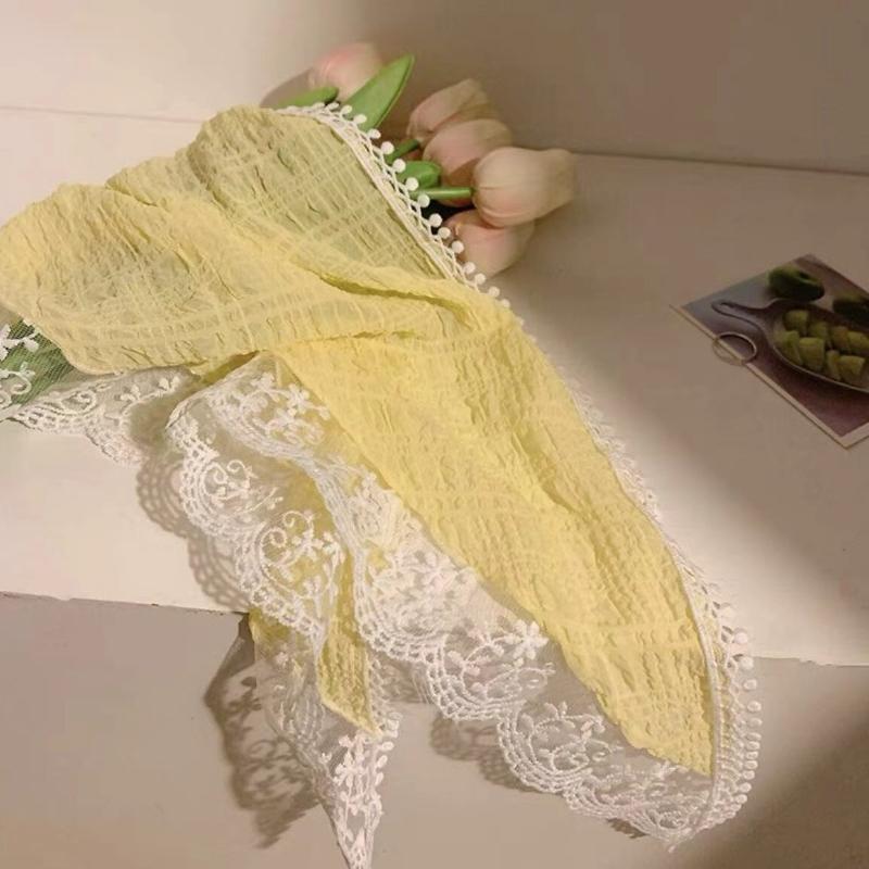 Корейский кружевной платок для волос Ins для женщин, ретро-треугольная повязка для волос, сумка для волос, платок, шляпа, французский пасторальный стиль, дорожная повязка на голову