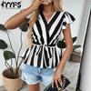 Women's Fashion Casual Summer Spring Stripe Print Short Sleeve V-Neck Blouses & Shirts