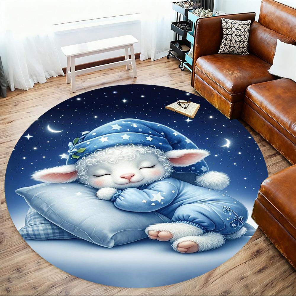 1PC Cute lamb sleeping Round Chair mat Area Rug - Non-Slip, Floor Mat for Office, Bedroom, home decor Christmas Gift c0528049