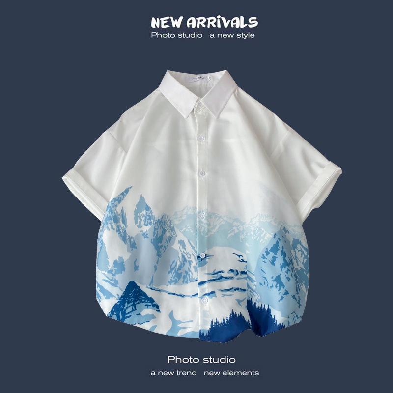 Летняя корейская ретро-цветочная свободная рубашка для пары - модный мужской топ с коротким рукавом