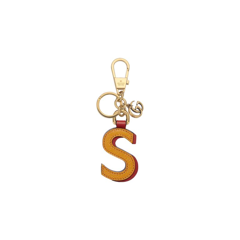Gucci Украшен буквой S и логотипом Double G, холст и кожа, брелок, аксессуары для сумки, женская модель, оранжевый/красно-оранжевый/красный