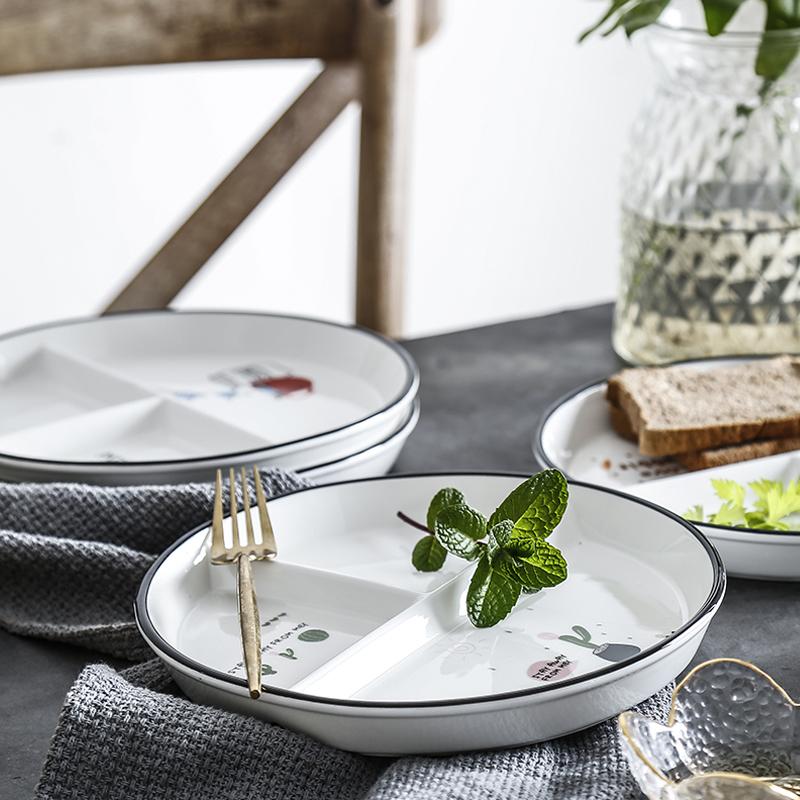 Круглая тарелка с перегородками Nordic, керамическая тарелка для детского обеда с фруктами и димсамом, тарелка с 3 решетками, тарелки для завтрака и фаст-фуда