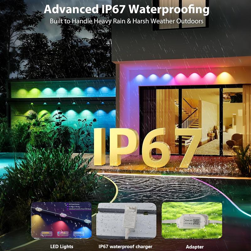 Smart RGB Eaves Lights IP67 Permanent Outdoor Lights App/Remote Control Music Sync DIY Scenes for Christmas House Roof Decor
