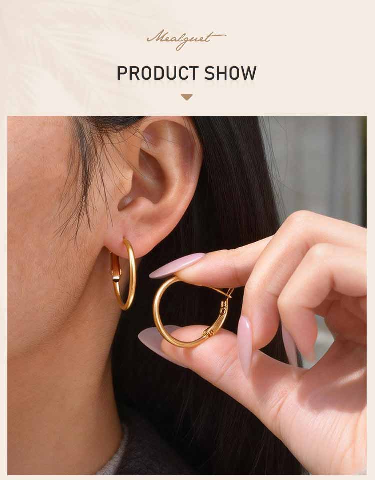 25mm-70mm Gold Color Stainless Steel Hoop Earrings for Women Men Big Small Circle Round Ear Jewelry Bijoux Acier