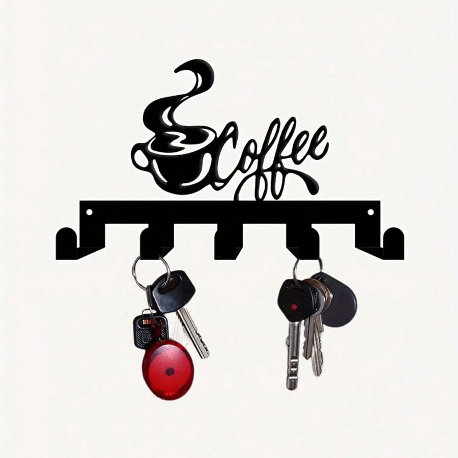 Винтажный держатель для ключей с кофе Металлическое настенное искусство 5 крючков Деревенский декор для дома и офиса