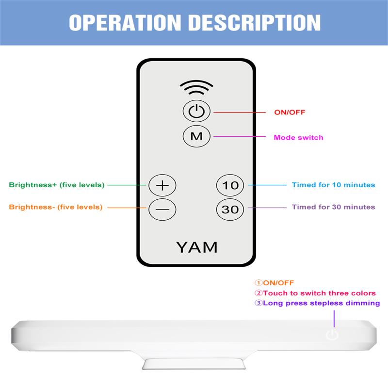Светодиодная настольная лампа, 3 цвета, регулируемый угол, защитная лампа для глаз, пульт дистанционного управления, лампа для чтения, настольная лампа